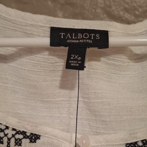 Talbots White 3/4 Sleeve Embellished Blouse - Picture 2 of 5